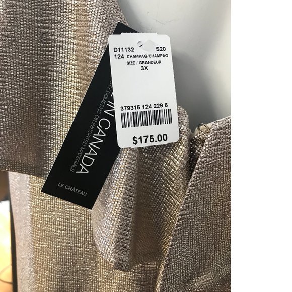 NWT Le Chateau Champagne Gold Ruffle Drape PLUS SIZE Slim Bodycon Wedding dress - Picture 2 of 6